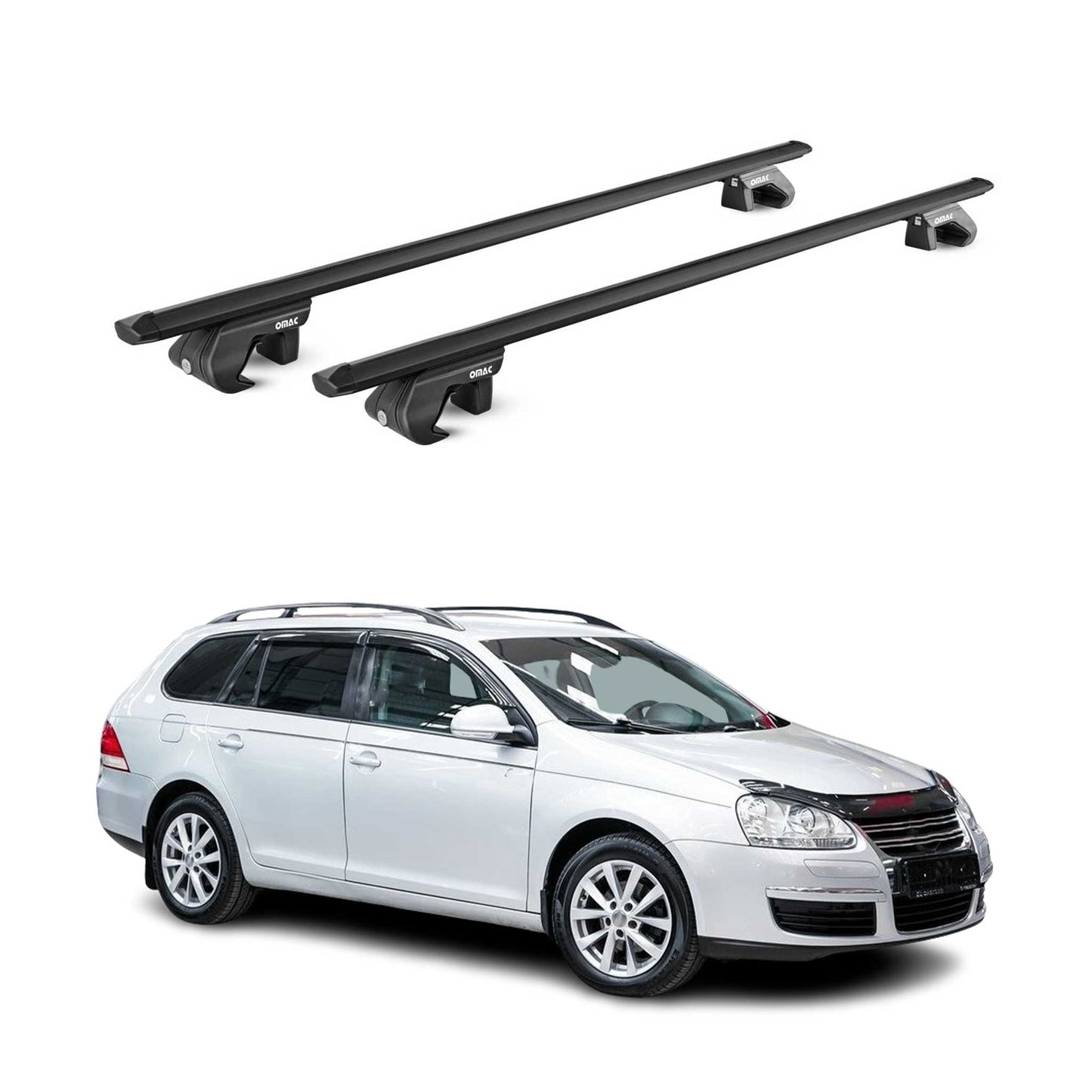 Dachträger für VW Golf MK5 MK7 Kombi Alltrack 2007-2020 90kg Alu Schwarz 2x ABE OMAC DE