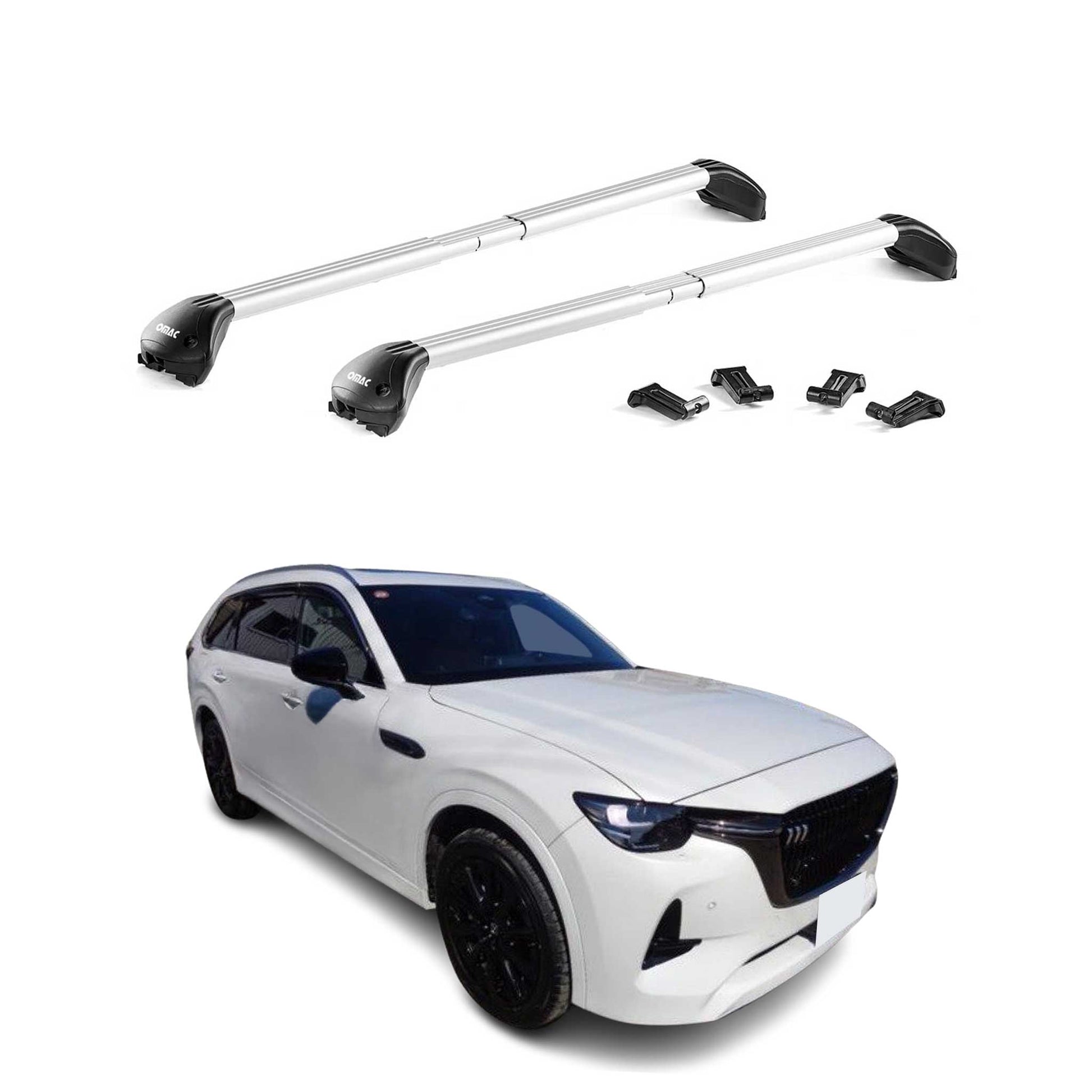Dachträger Grundtäger für Mazda CX-80 2024-2025 100kg Aluminium Silber 2 tlg ABE OMAC DE