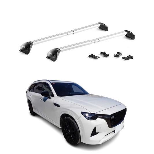 Dachträger Grundtäger für Mazda CX-80 2024-2025 100kg Aluminium Silber 2 tlg ABE OMAC DE