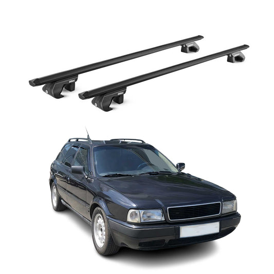 Dachträger Grundtäger für Audi 80 Avant 1992-1995 90kg Alu Schwarz 2 tlg ABE OMAC DE