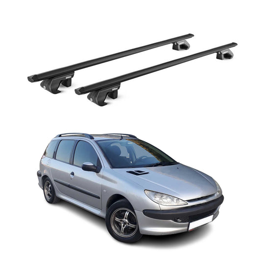 Dachträger Grundtäger für Peugeot 206 Kombi 2001-2009 90kg Alu Schwarz 2 tlg ABE OMAC DE