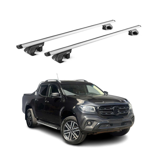 Dachträger Grundtäger für Mercedes X Klasse 470 2017-2020 90kg Alu Silber 2x ABE OMAC DE