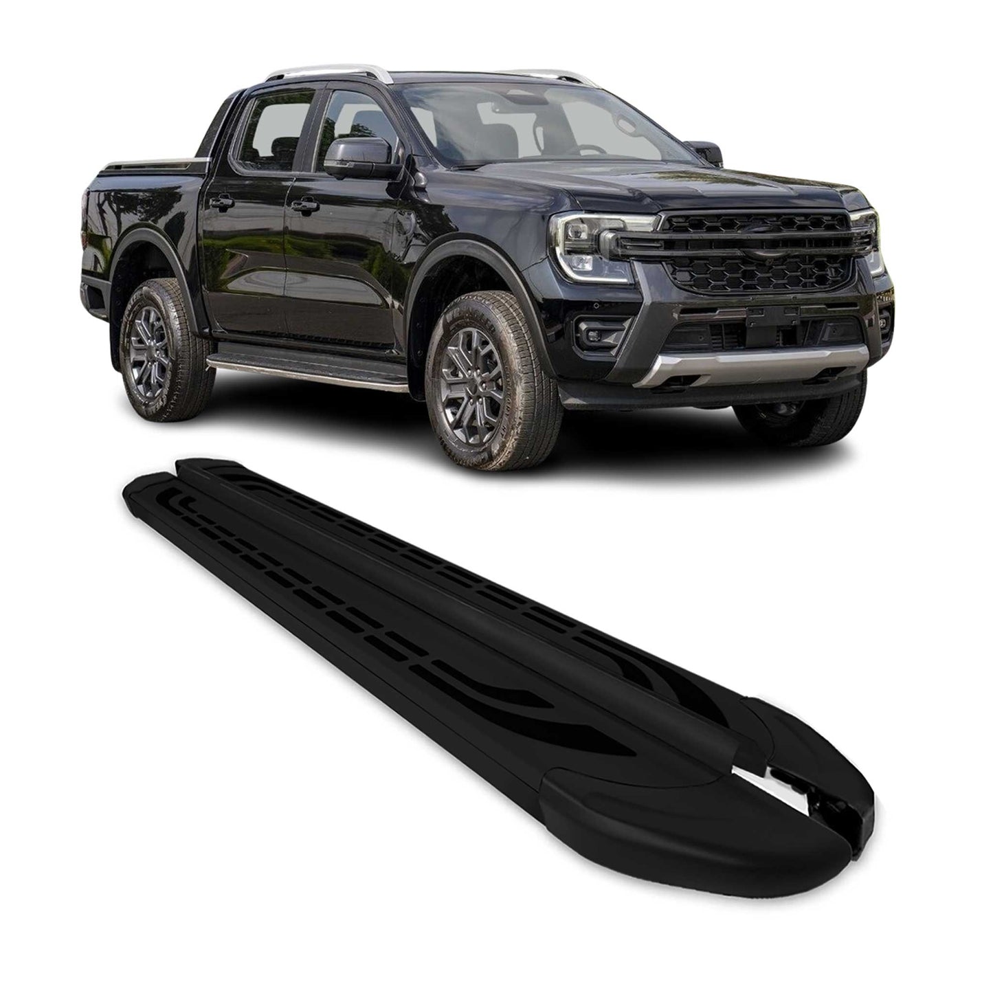 Trittbretter Seitenschweller für Ford Ranger Double Cab 2022-2024 Schwarz Alu 2x