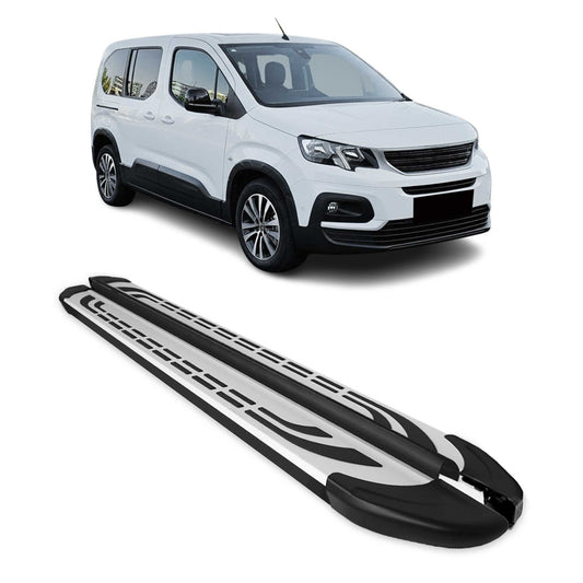 Trittbretter Seitenschweller für Peugeot Rifter 2019-2025 L2 Silber Schwarz 2x