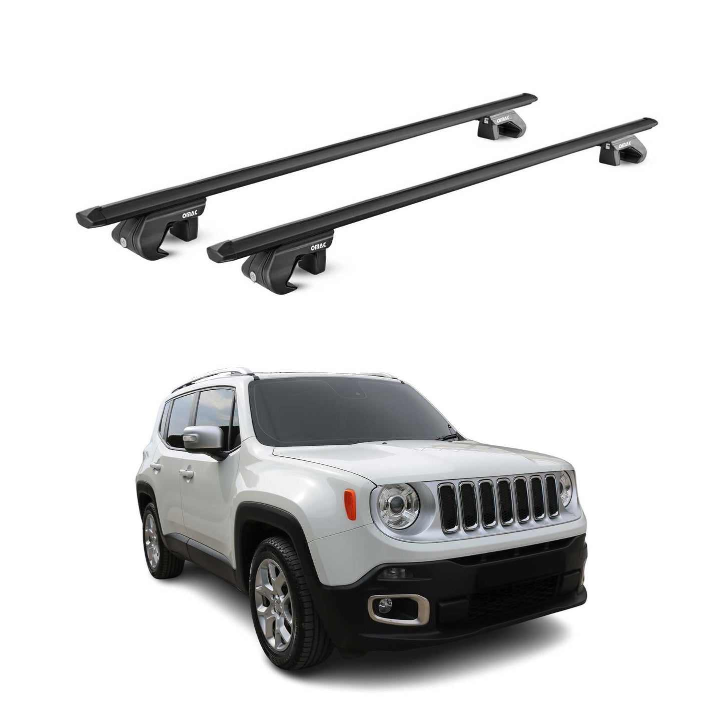 Dachträger Grundtäger für Jeep Renegade 2014-2025 90kg Alu Schwarz 2 tlg ABE OMAC DE