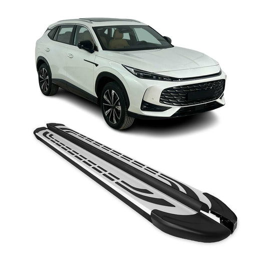 2024-2025 MG HS II Trittbretter Seitenschweller Seitenbretter Schwarz Silber Aluminium OMAC DE