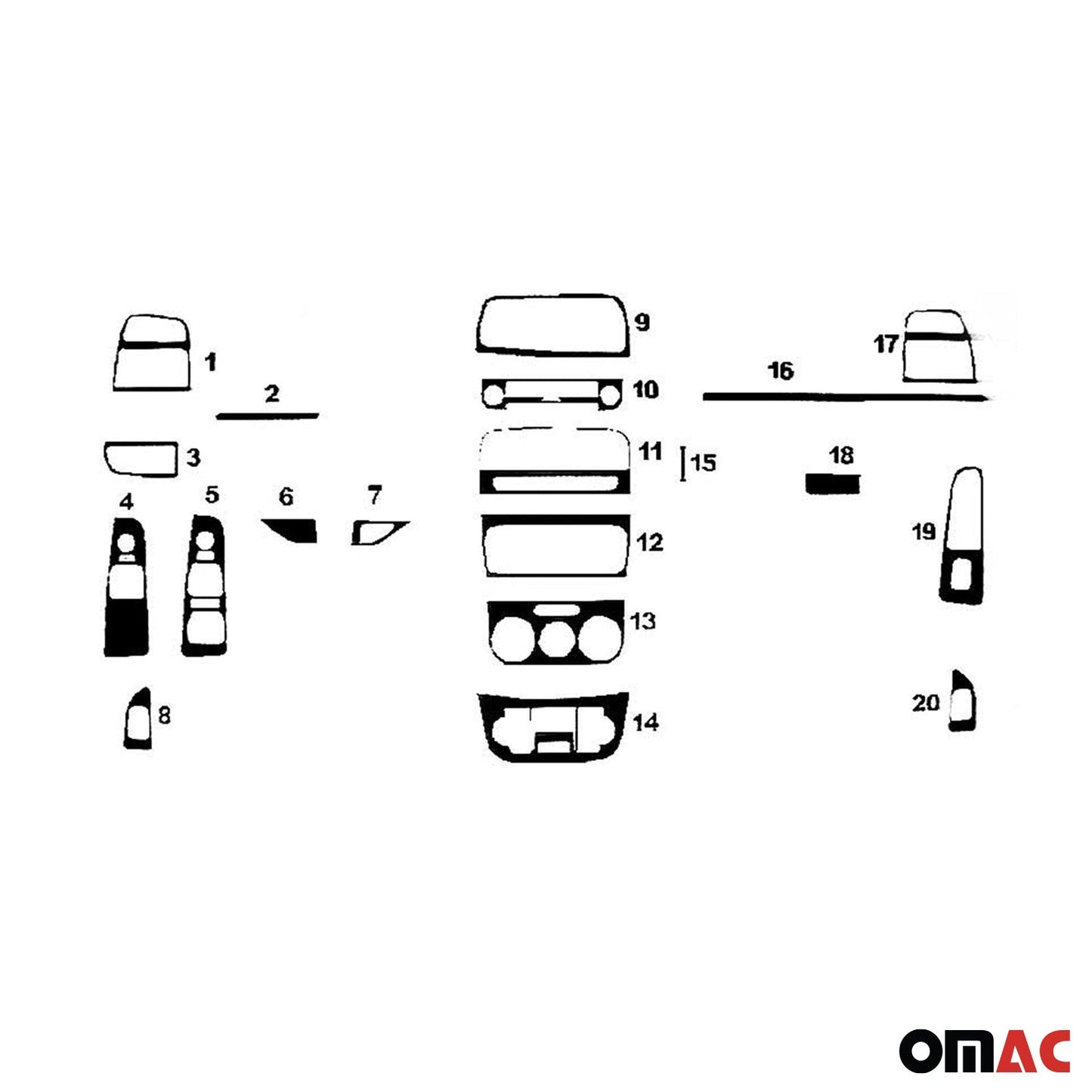 Innenraum Dekor Cockpit für Fiat Linea 2007-2018 Piano Schwarz Optik 20 tlg OMAC DE