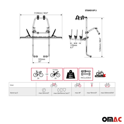 Fahrradträger für Heckklappe E Bike Kia Rio YB Schrägheck 3 Fahrräder OMAC DE
