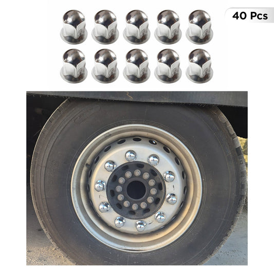 40x Glänzend Chrom Radmutterkappen Schutz Ø32mm für hohe Schrauben / LKW OMAC DE