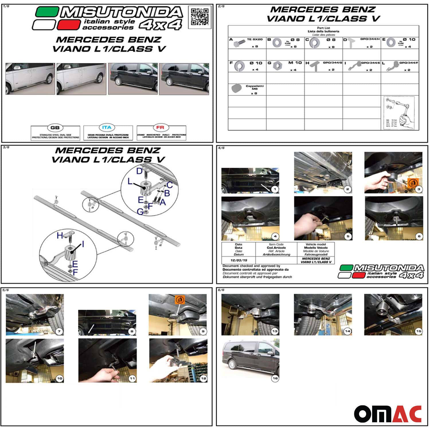 Edelstahl Seitenschweller Schwellerrohre für Mercedes Vito Viano 2010-14 Schwarz OMAC DE