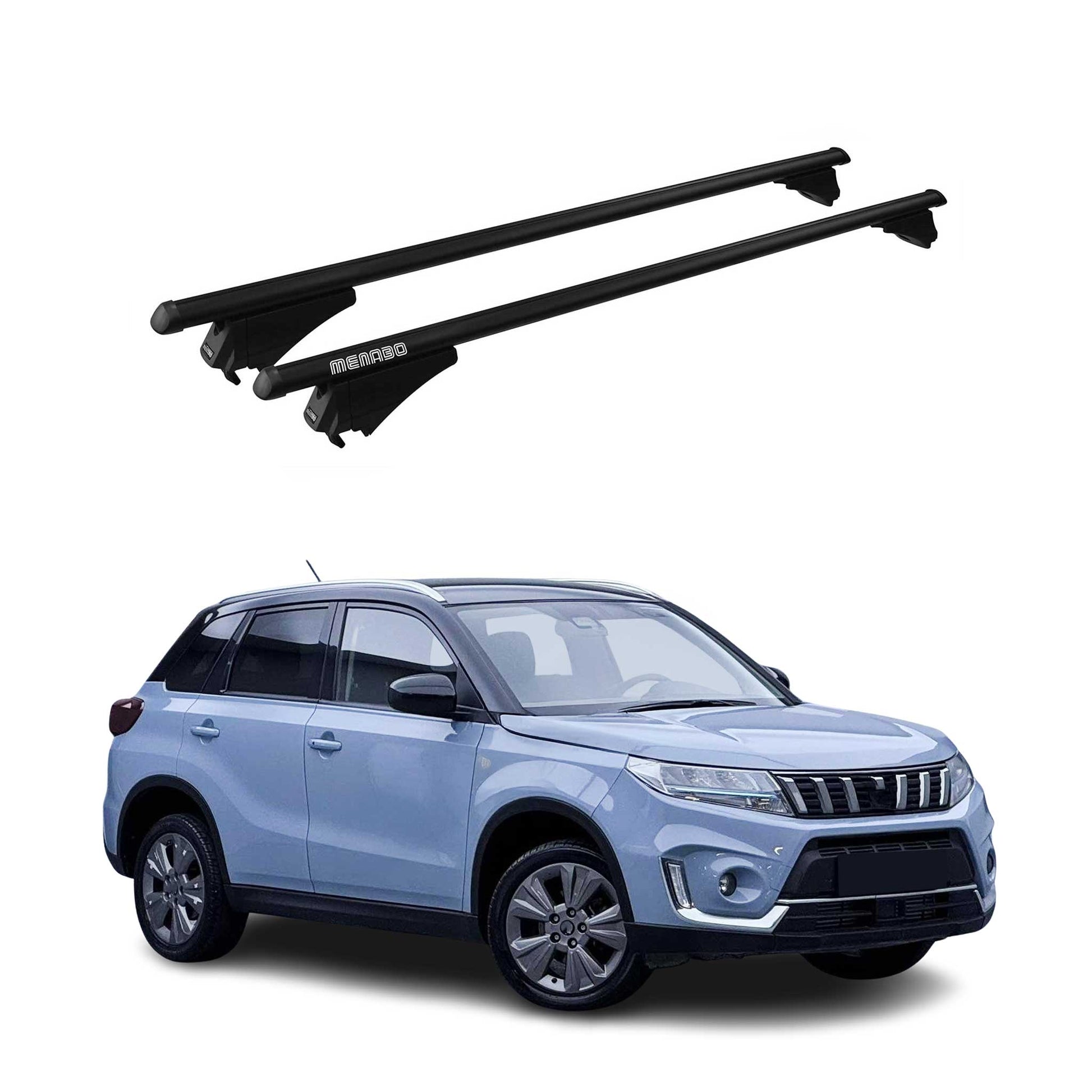 Menabo Dachträger für Suzuki Vitara mk4 2015-2019 Pre-FL 75kg Alu Schwarz 2tlg OMAC DE