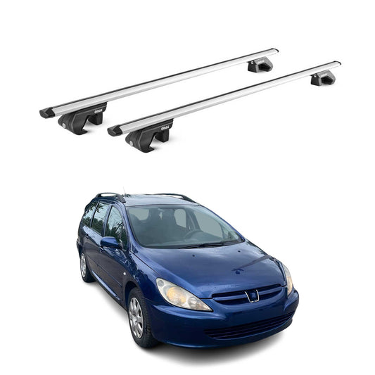 Dachträger Grundtäger für Peugeot 307 Kombi 2002-2008 90kg Alu Silber 2 tlg ABE OMAC DE