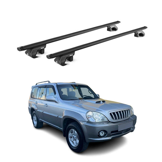 Dachträger Grundtäger für Hyundai Terracan 2001-2007 90kg Alu Schwarz 2 tlg ABE OMAC DE