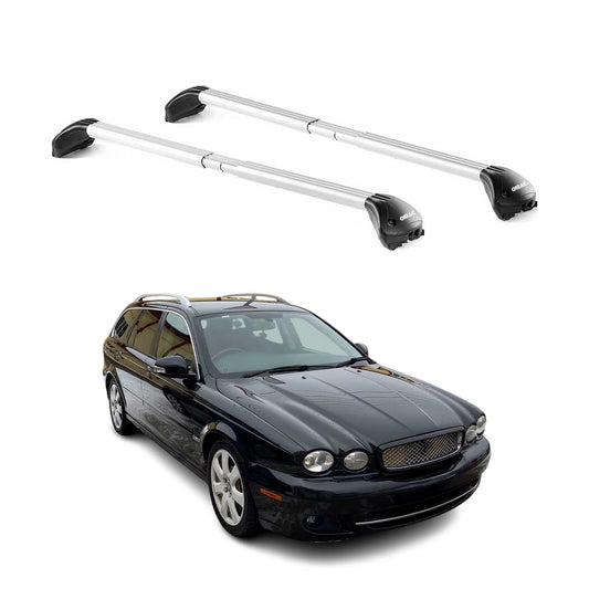 Dachträger Grundtäger für Jaguar X-Type Kombi 2004-2009 100kg Alu Silber 2x ABE OMAC DE