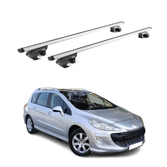Dachträger Grundtäger für Peugeot 308 Kombi 2007-2013 90kg Alu Silber 2 tlg ABE OMAC DE