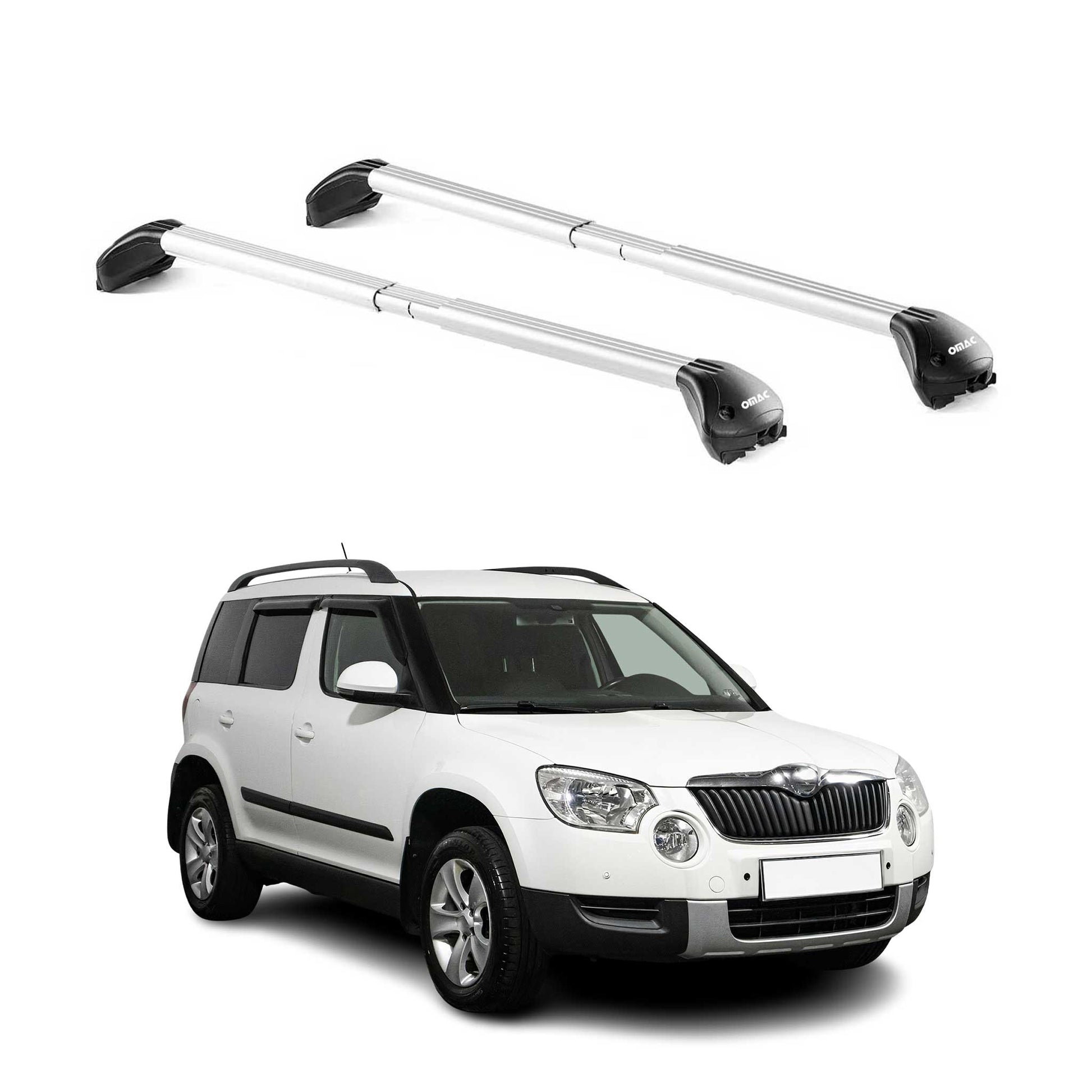 Dachträger Grundtäger für Skoda Yeti 2009-2013 Pre-FL 100kg Alu Silber 2 tlg ABE OMAC DE