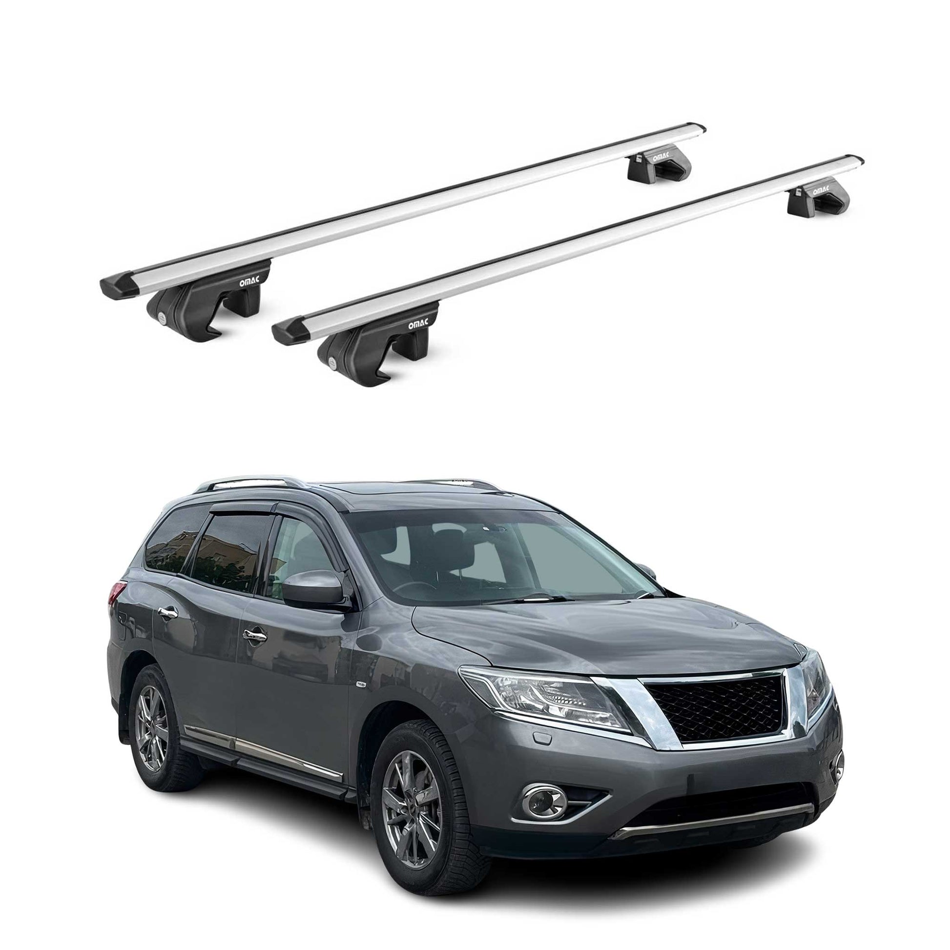 Dachträger für Nissan Patfhinder R52 2013-2020 5 tür 90kg Alu Silber 2x ABE OMAC DE