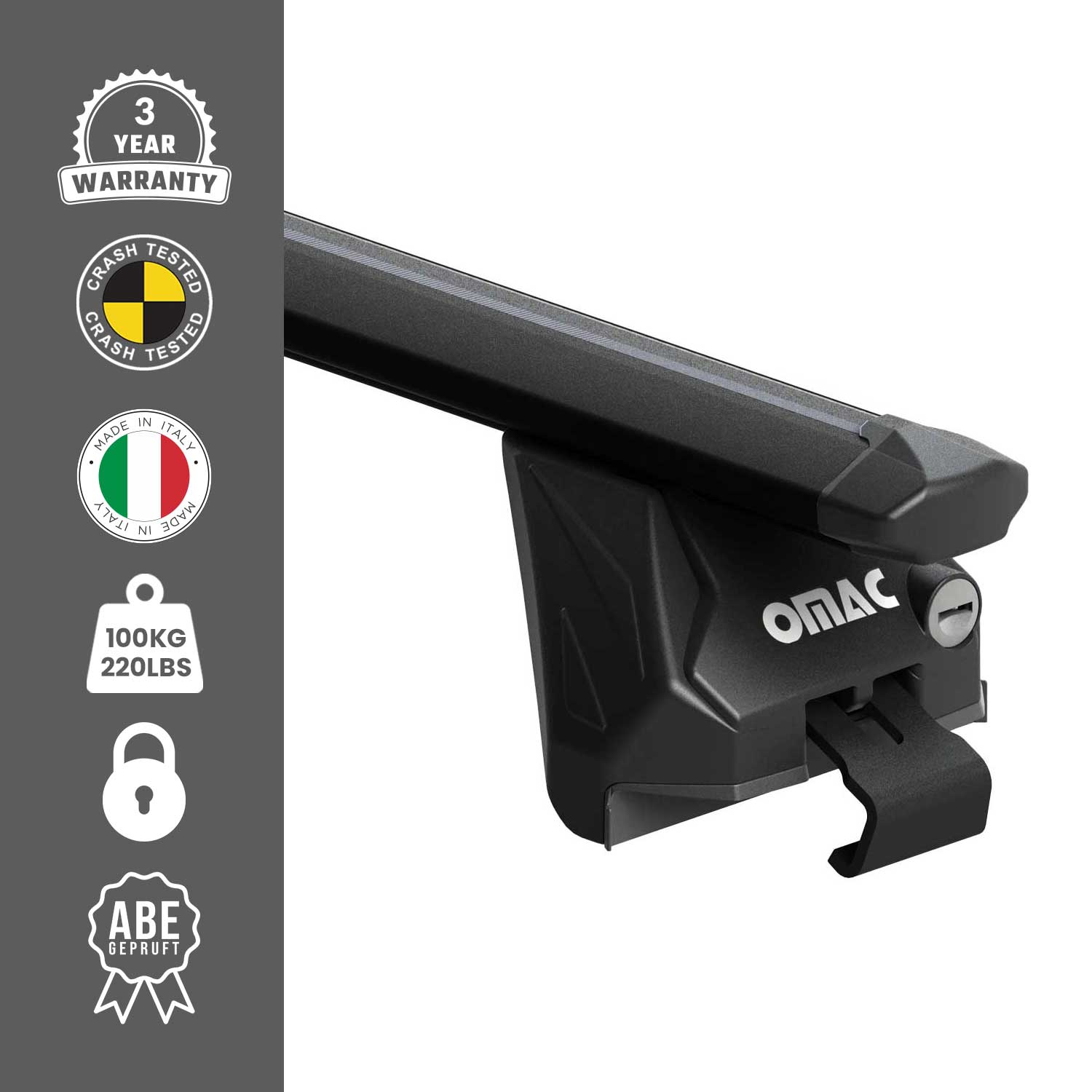 Alu Dachträger Gepäckträger Universal Bündige Schienen Schwarz ABE 120 cm OMAC DE