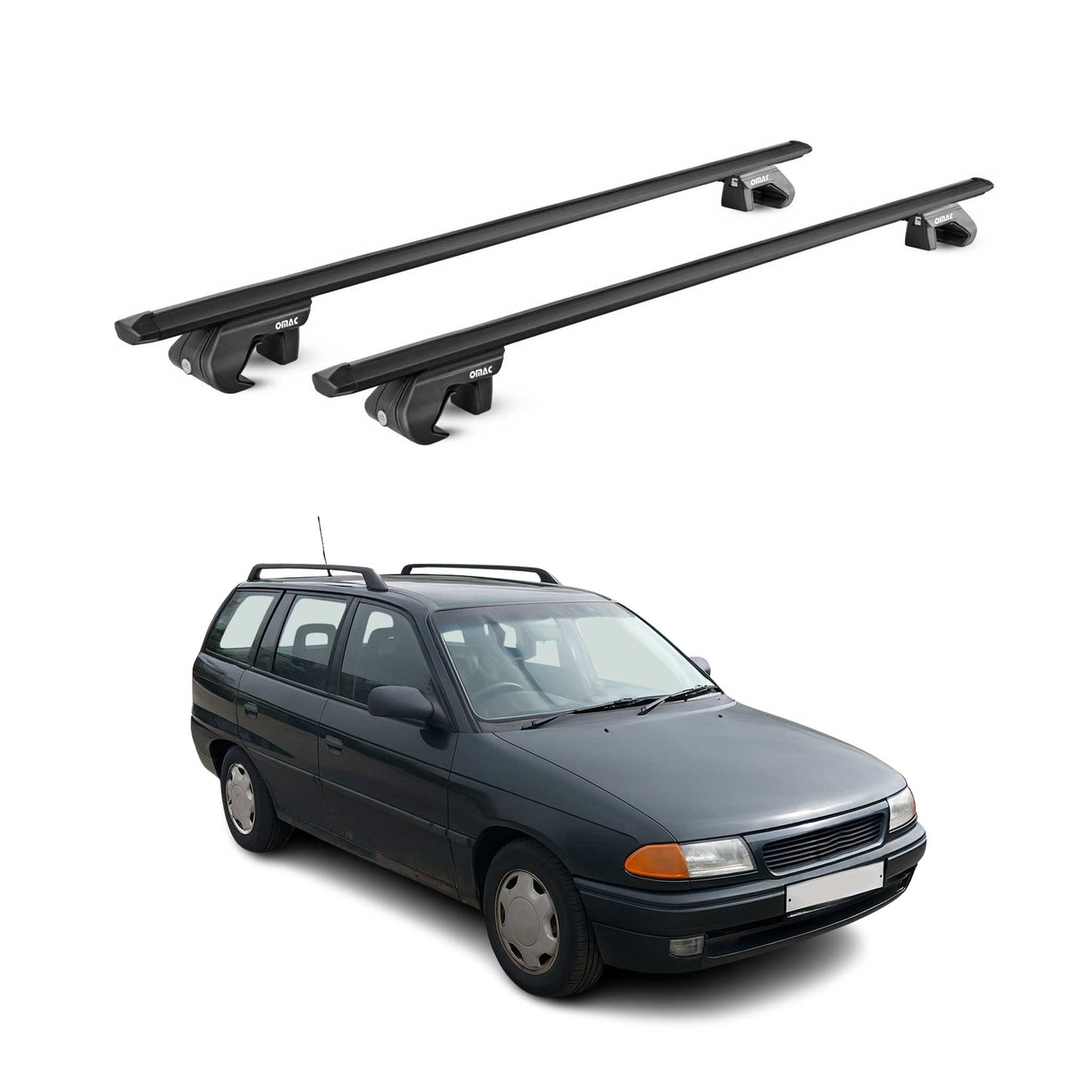 Dachträger Grundtäger für Opel Astra F G Kombi 1991-2004 90kg Alu Schwarz 2x ABE OMAC DE