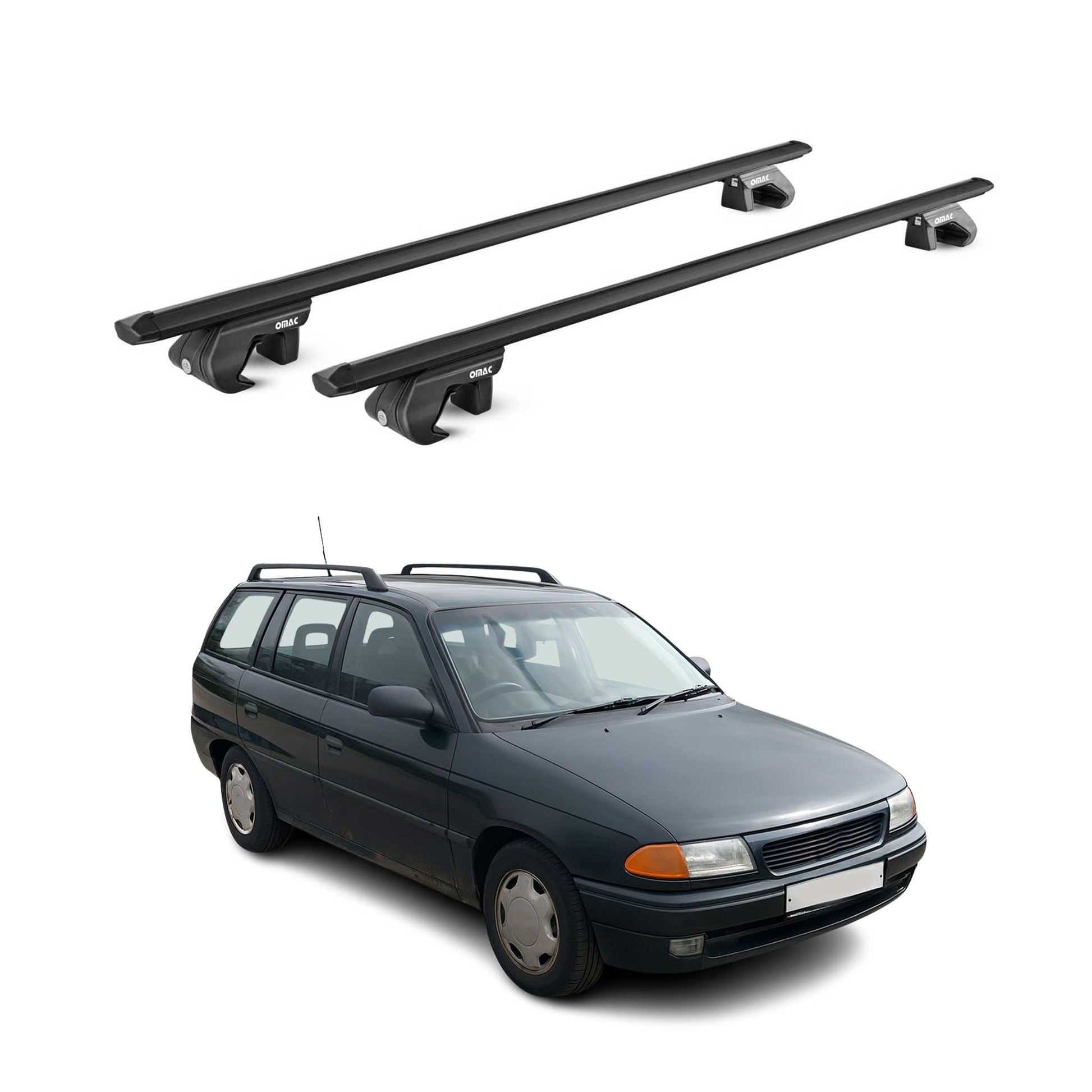 Dachträger Grundtäger für Opel Astra F G Kombi 1991-2004 90kg Alu Schwarz 2x ABE OMAC DE