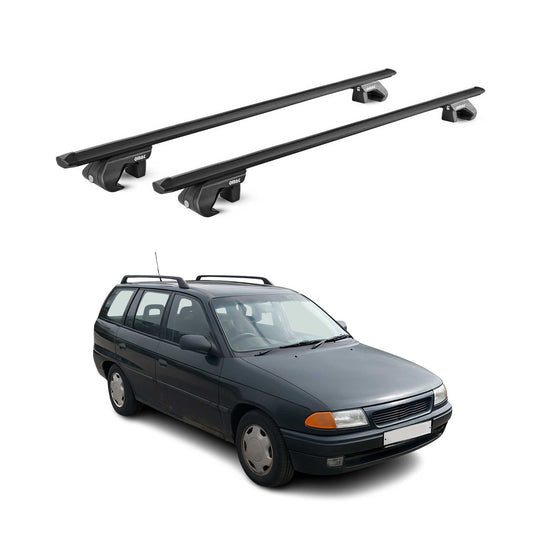 Dachträger Grundtäger für Opel Astra F G Kombi 1991-2004 90kg Alu Schwarz 2x ABE OMAC DE