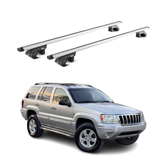 Dachträger Grundtäger für Jeep Grand Cherokee WJ 1999-2004 90kg Alu Grau 2x ABE OMAC DE