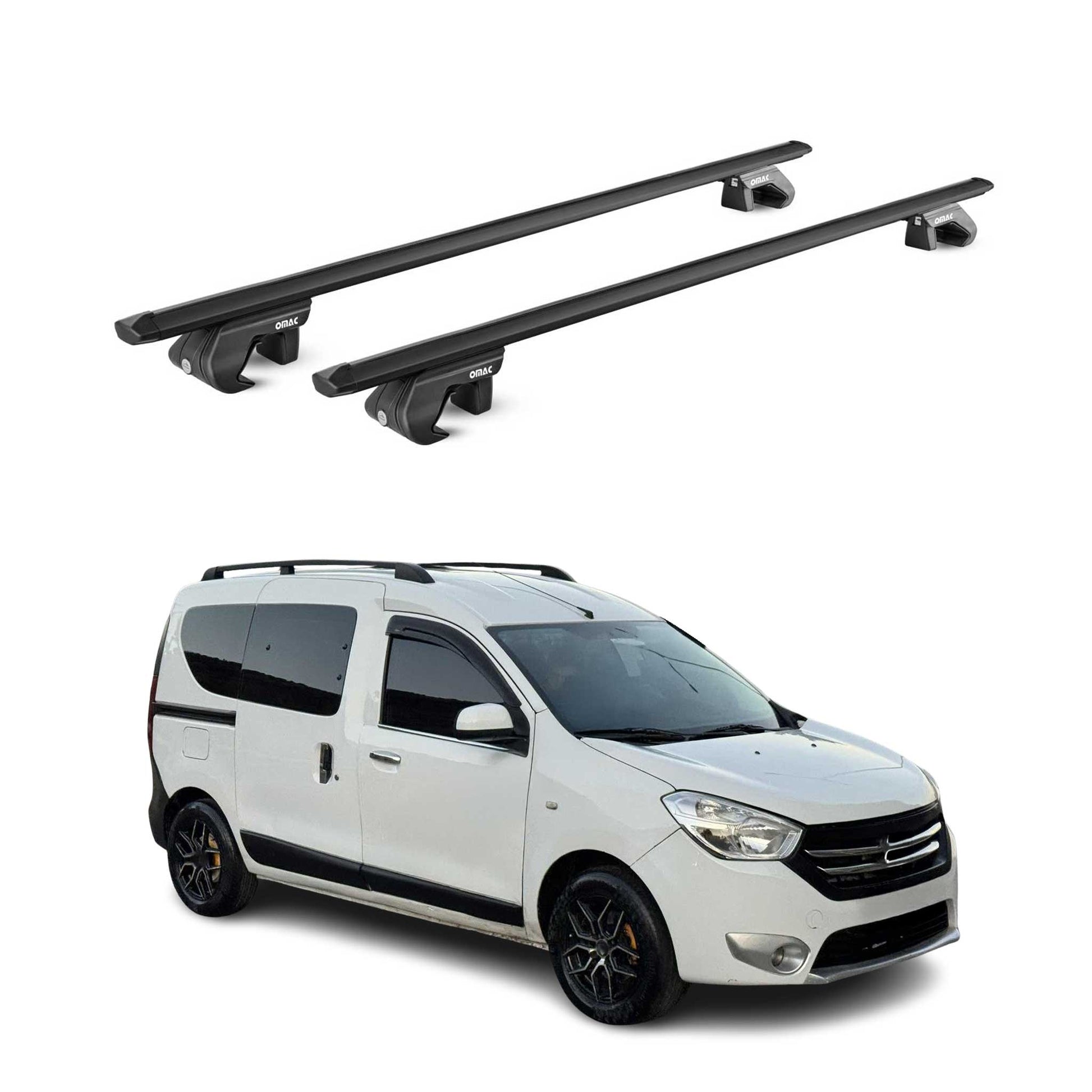 Dachträger Grundtäger für Dacia Dokker 2012-2021 90kg Alu Schwarz 2 tlg ABE OMAC DE