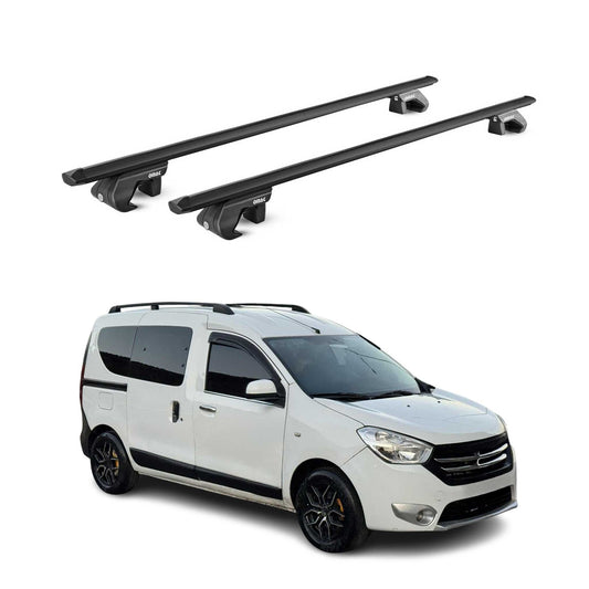 Dachträger Grundtäger für Dacia Dokker 2012-2021 90kg Alu Schwarz 2 tlg ABE OMAC DE