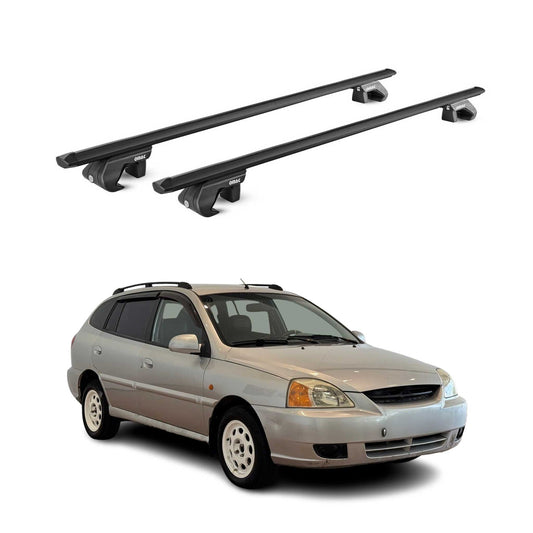 Dachträger Grundtäger für Kia Rio Kombi 2000-2005 90kg Alu Schwarz 2 tlg ABE OMAC DE