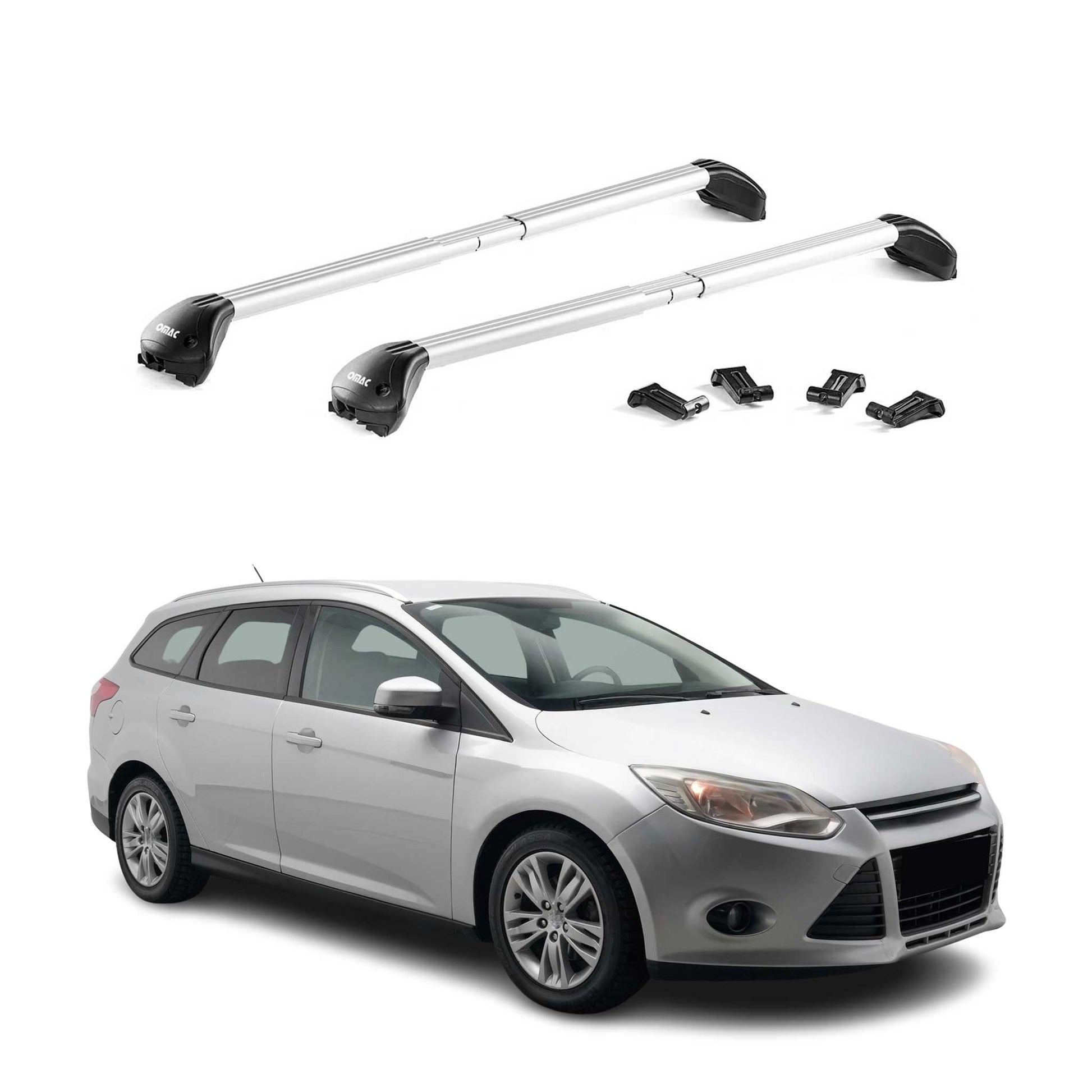 Dachträger Grundtäger für Ford Focus III Kombi 2011-2018 100kg Alu Silber 2x ABE OMAC DE