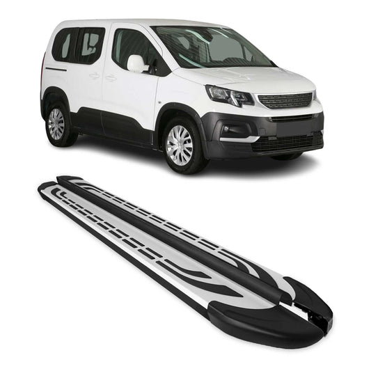 Trittbretter Seitenschweller für Peugeot Rifter 2019-2025 L1 Silber Schwarz 2x