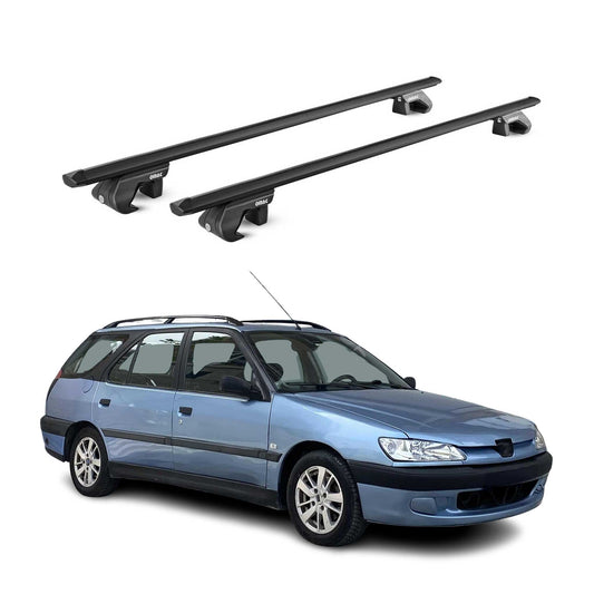 Dachträger Grundtäger für Peugeot 306 Kombi 1997-2001 90kg Alu Schwarz 2 tlg ABE OMAC DE