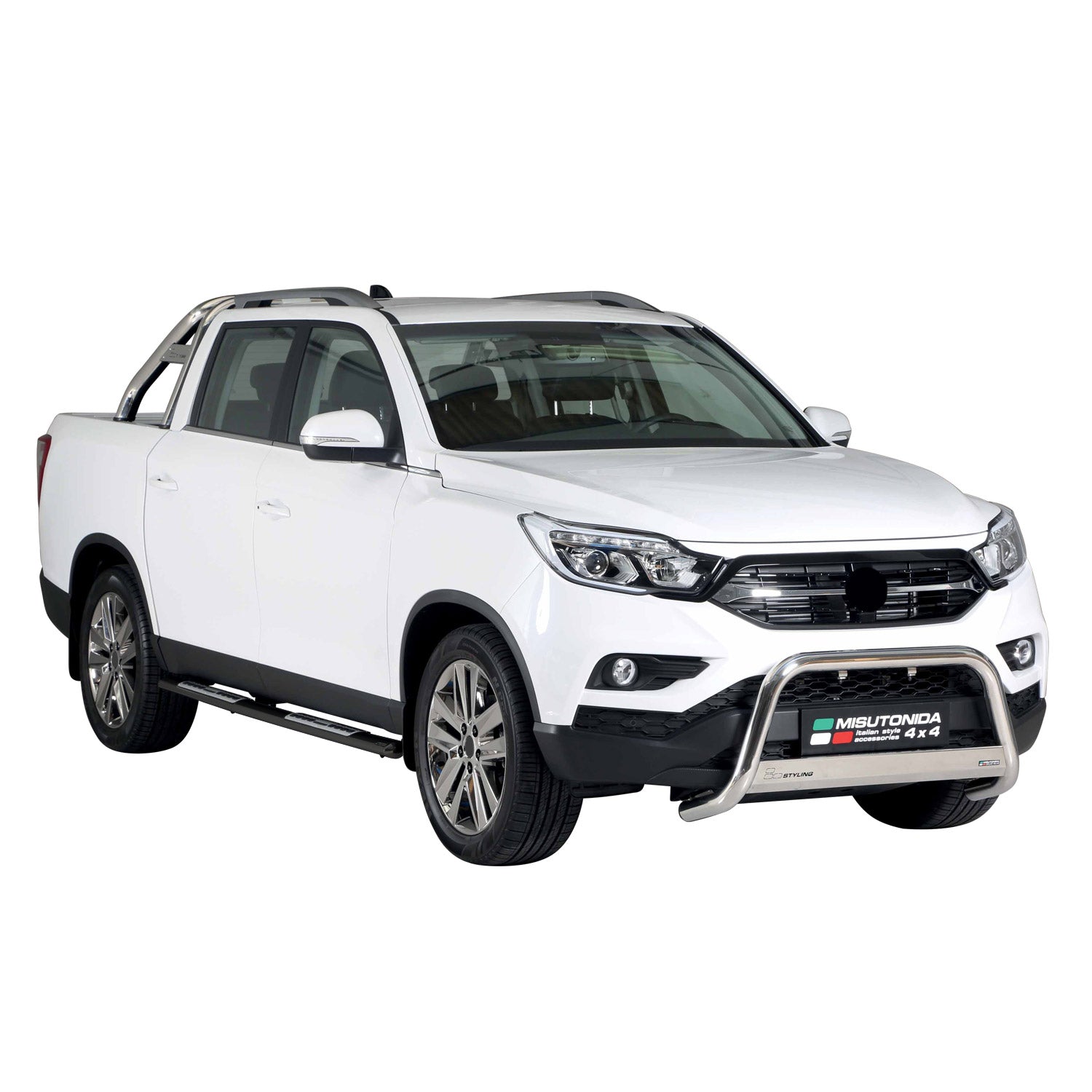 Edelstahl Seitenschweller Schwellerrohre für Ssangyong Musso 2018-25 Schwarz OMAC DE