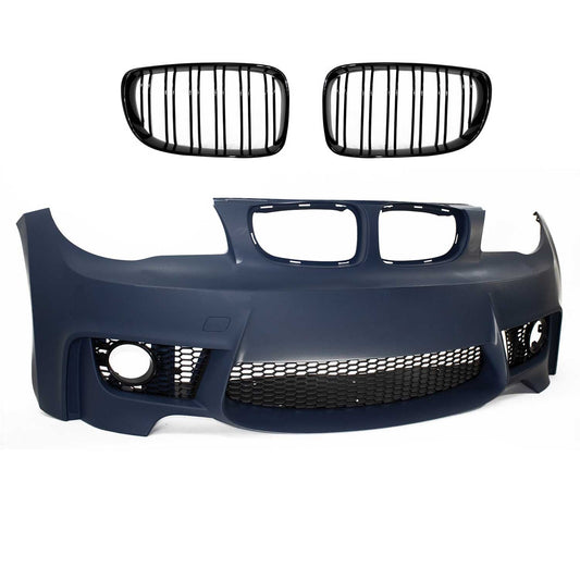 JOM Frontstoßstange für BMW E81/E82/E87/E88 2004-2013 Doppelrippen Grill Schwarz OMAC DE