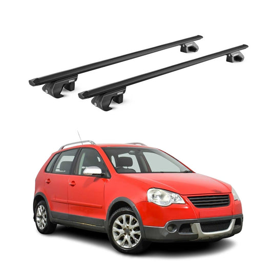 Dachträger Grundtäger für VW Polo 9N 6R 2002-2017 90kg Alu Schwarz 2 tlg ABE OMAC DE