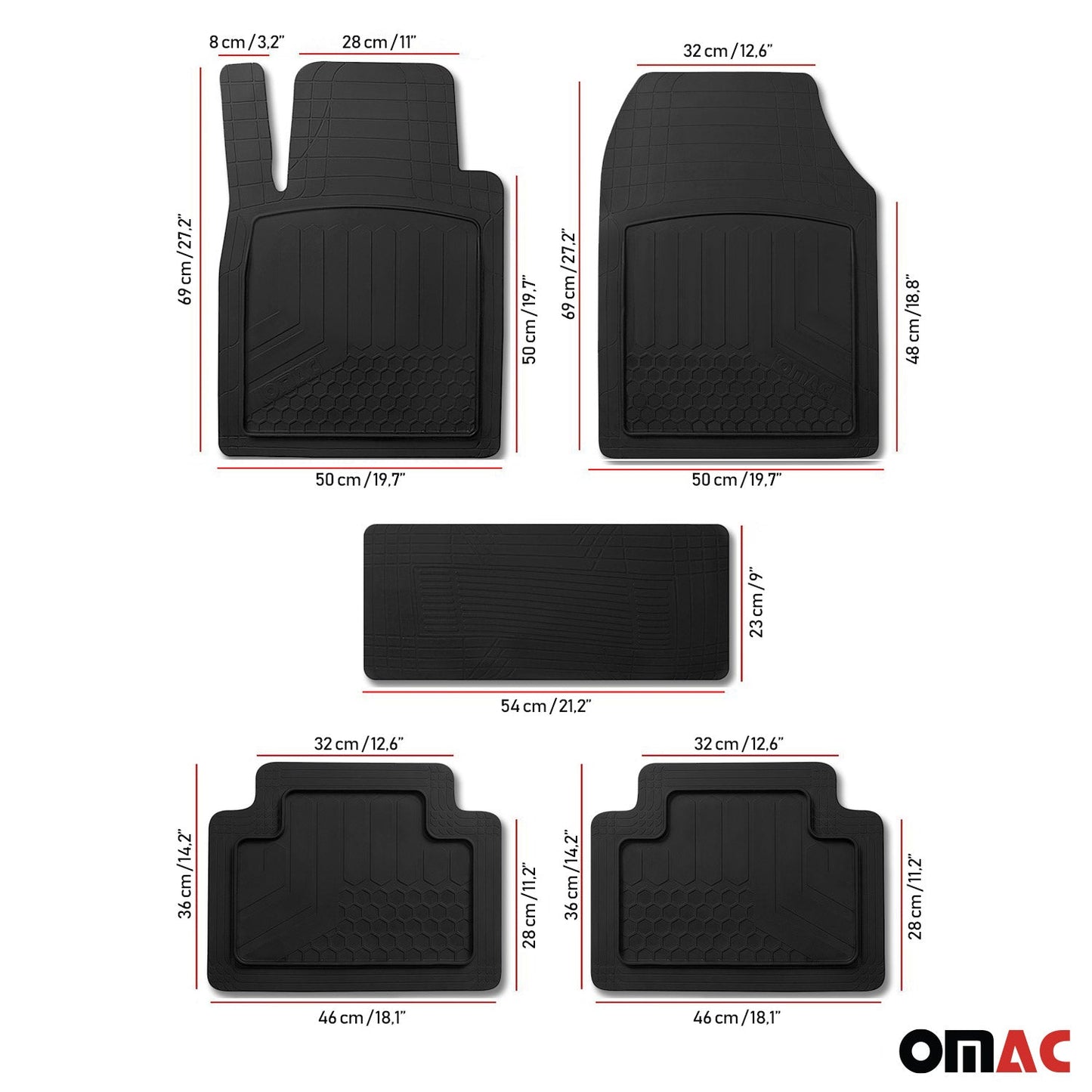 2023-2025 BYD Tang 5Sitze Fußmatten Zuschneidbar Gummi Schwarz 5 tlg OMAC DE