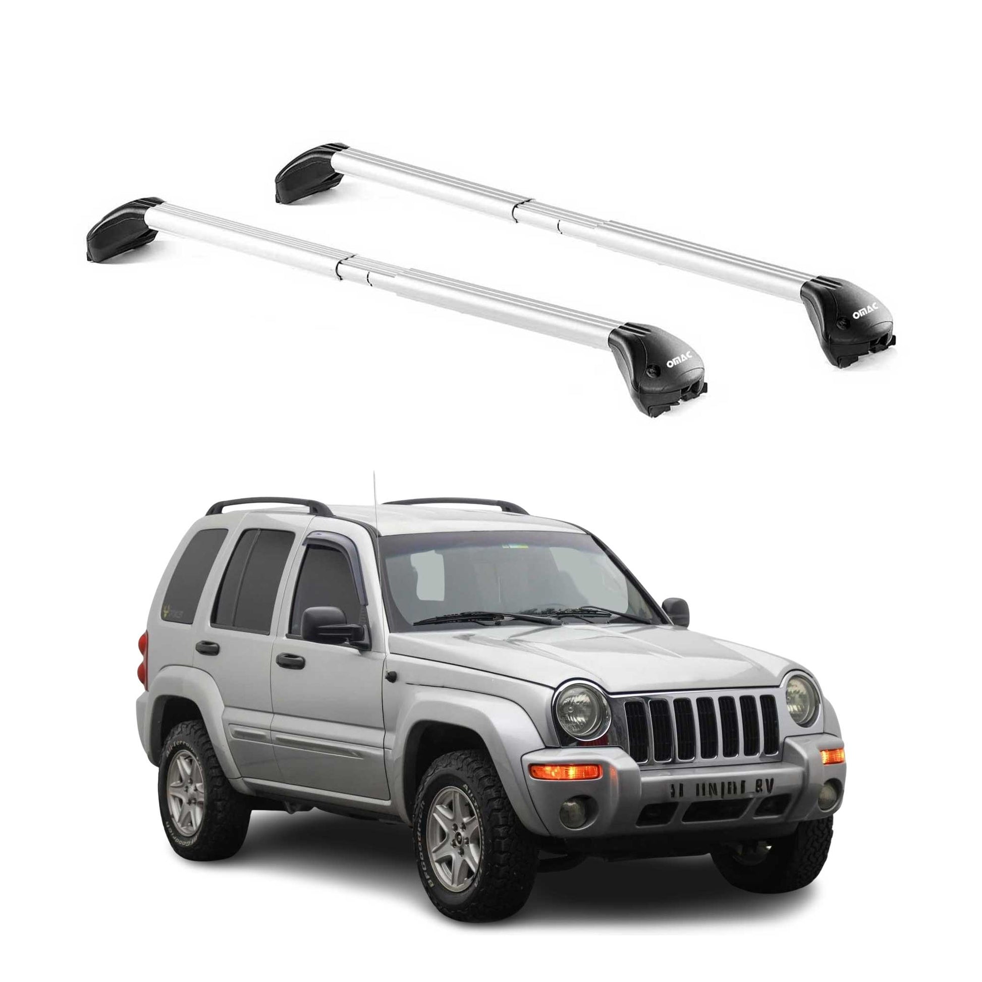 Dachträger Grundtäger für Jeep Cherokee KJ 2002-2007 100kg Alu Silber 2 tlg ABE OMAC DE