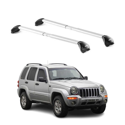 Dachträger Grundtäger für Jeep Cherokee KJ 2002-2007 100kg Alu Silber 2 tlg ABE OMAC DE
