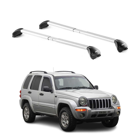 Dachträger Grundtäger für Jeep Cherokee KJ 2002-2007 100kg Alu Silber 2 tlg ABE OMAC DE