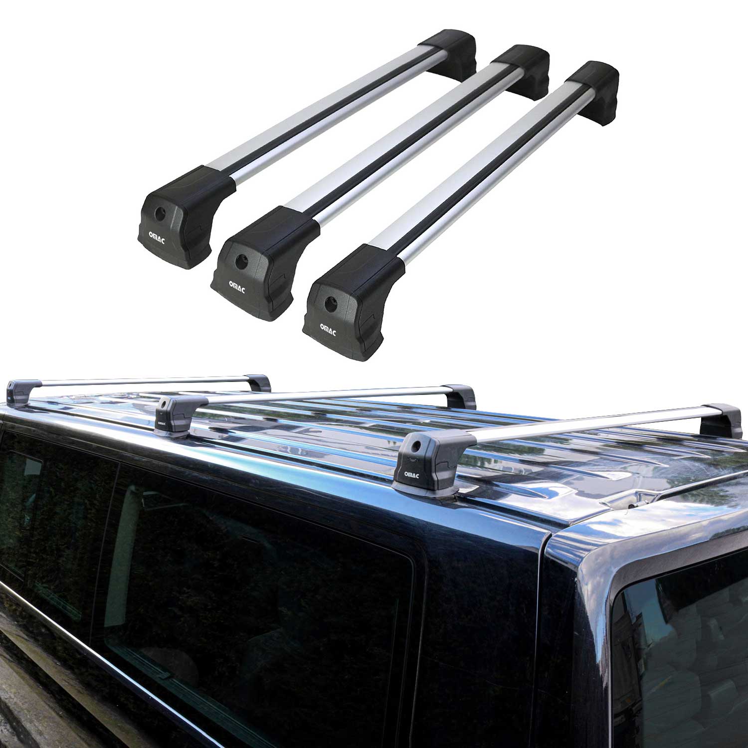 Dachträger Grundtäger für VW Transporter T7 2024-2025 75kg Aluminium Silber 3tlg OMAC DE
