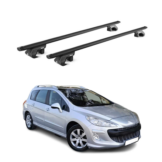Dachträger Grundtäger für Peugeot 308 Kombi 2007-2013 90kg Alu Schwarz 2 tlg ABE OMAC DE