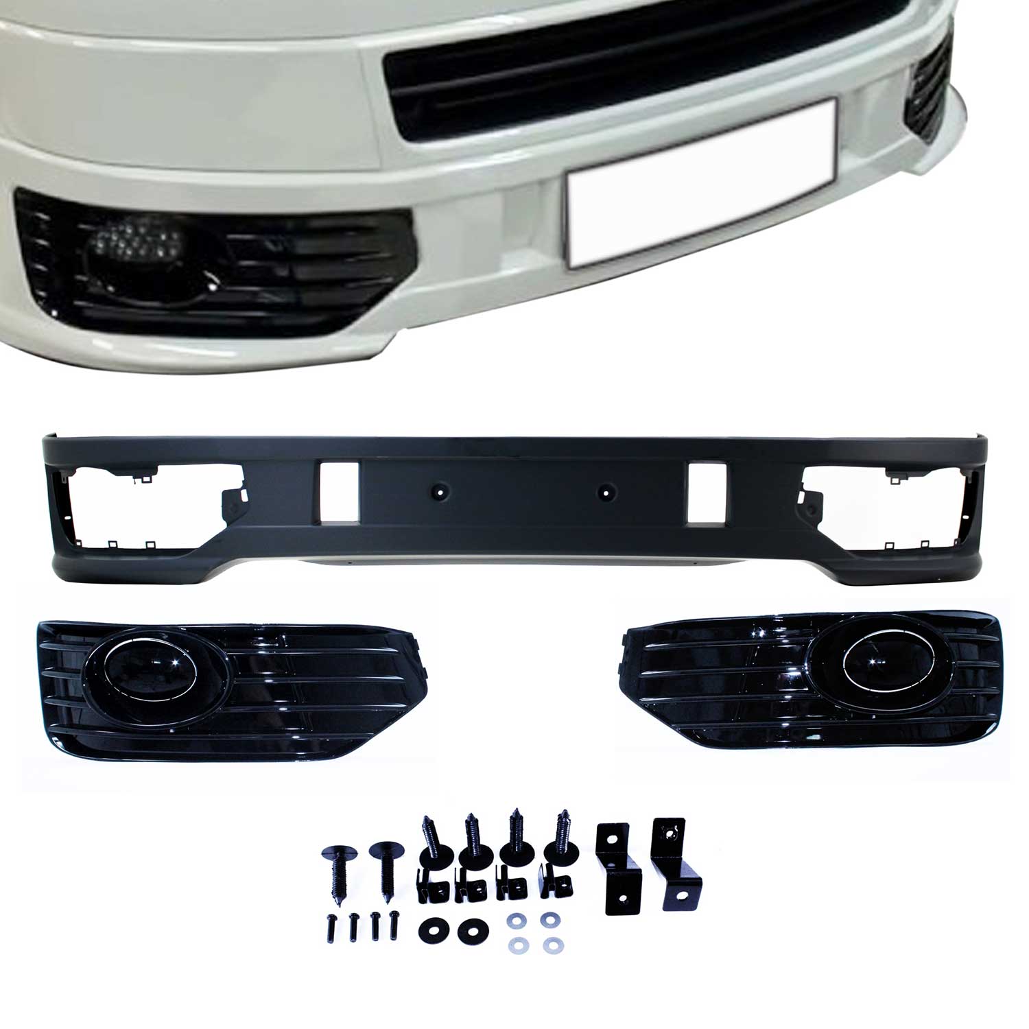 JOM Frontspoiler Lippe Stoßstange Splitter für VW T5 Facelift 2009-2015 Grau ABS OMAC DE