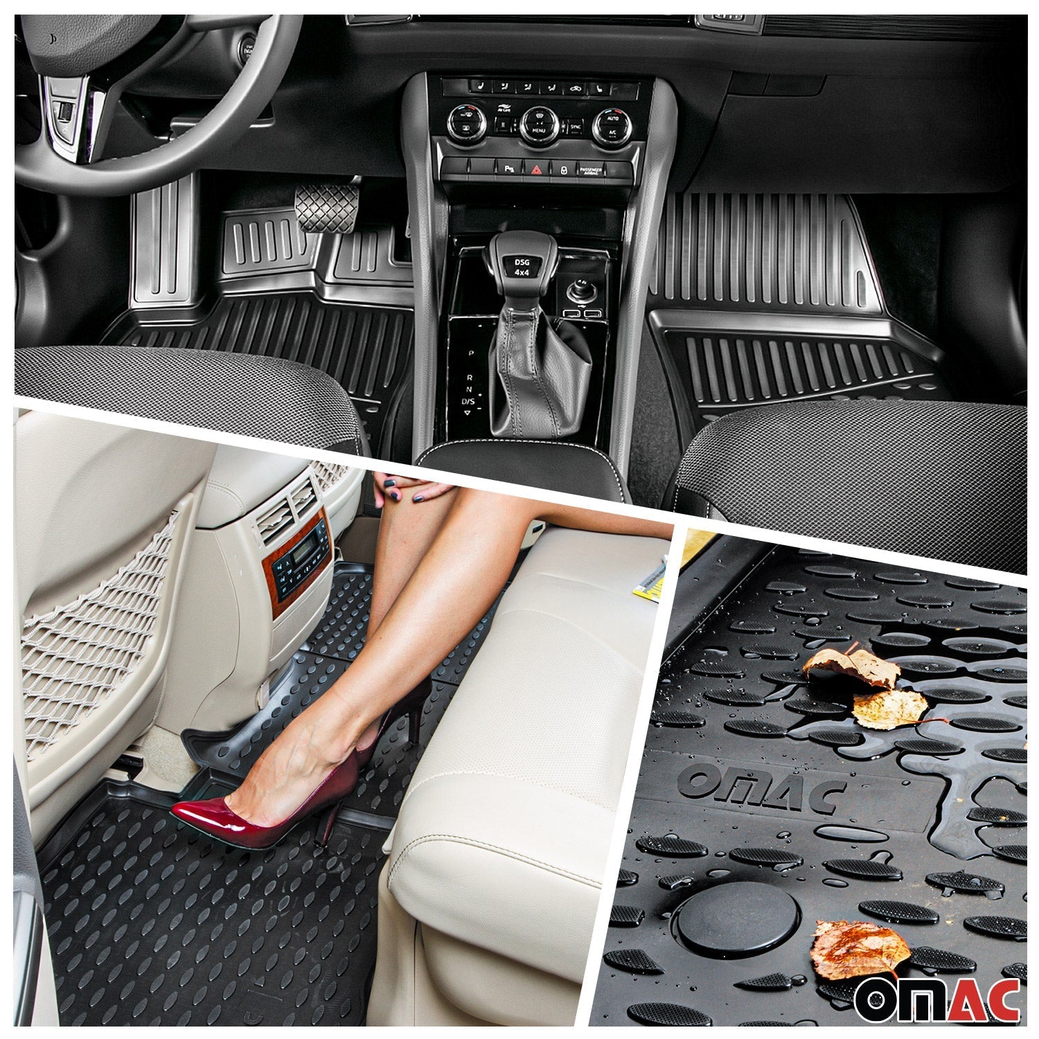 Fußmatten & Kofferraumwanne Set für Honda Jazz 2007-2015 Gummi TPE Schwarz 5x OMAC DE