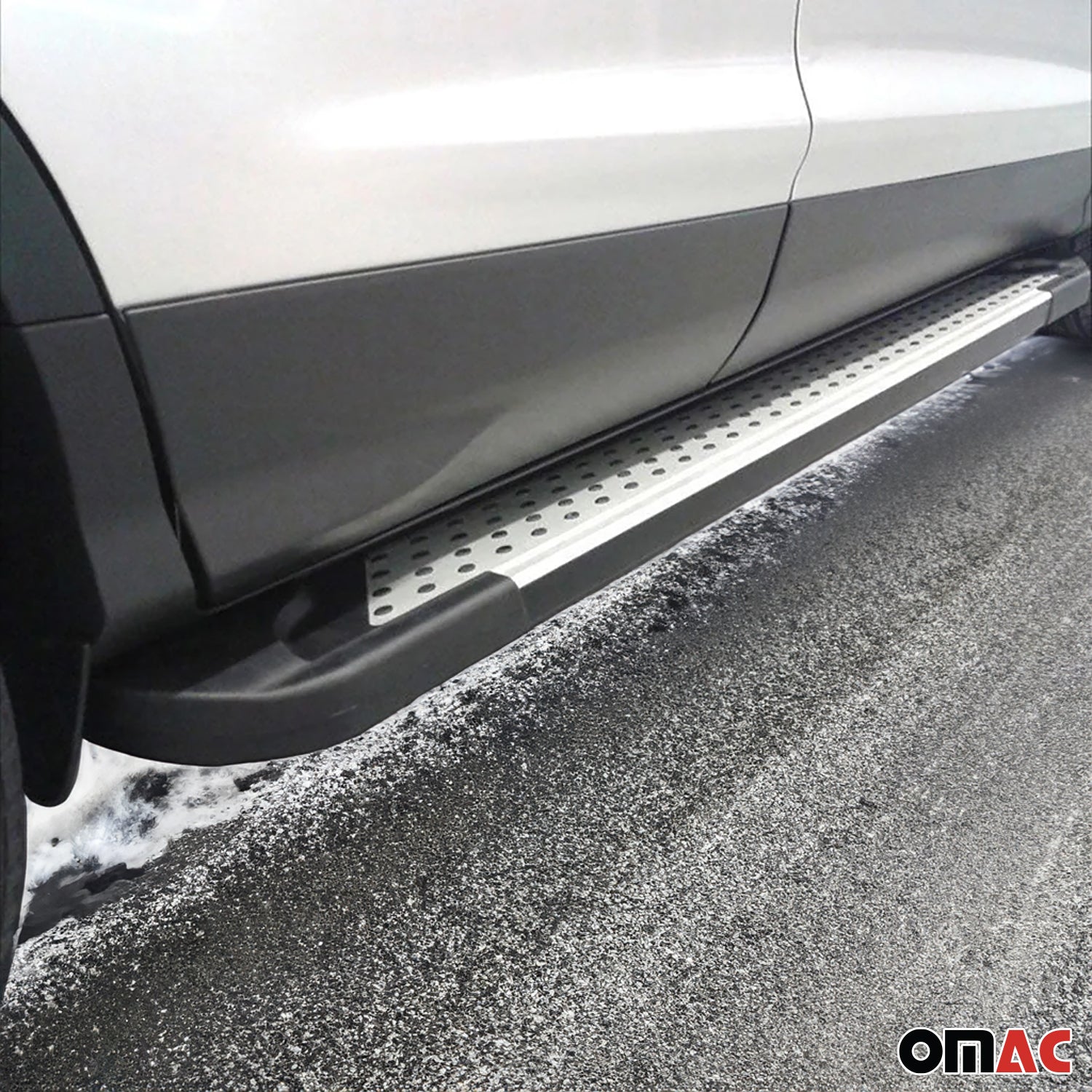 Seitenbretter Trittbretter Schweller für Fiat Doblo 2000-10 L2 Silber-Schwarz 2x OMAC DE