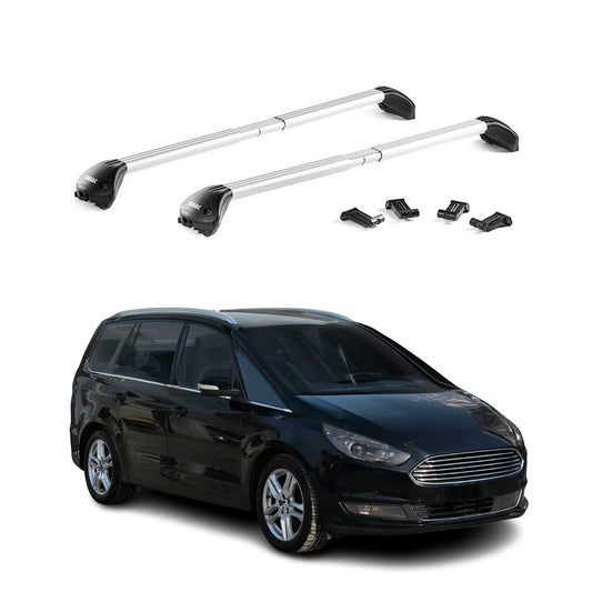 Dachträger Grundtäger für Ford Galaxy 2015-2023 100kg Aluminium Silber 2 tlg ABE OMAC DE