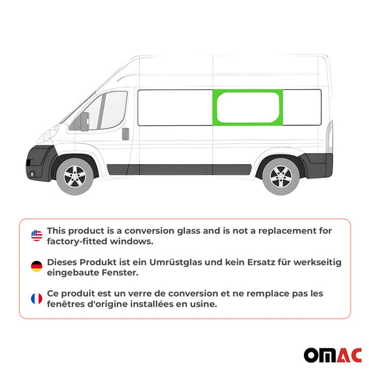 2006-2024 Fiat Ducato Fensterscheibe Mittlere linke Seite L3 L4 Schwarz