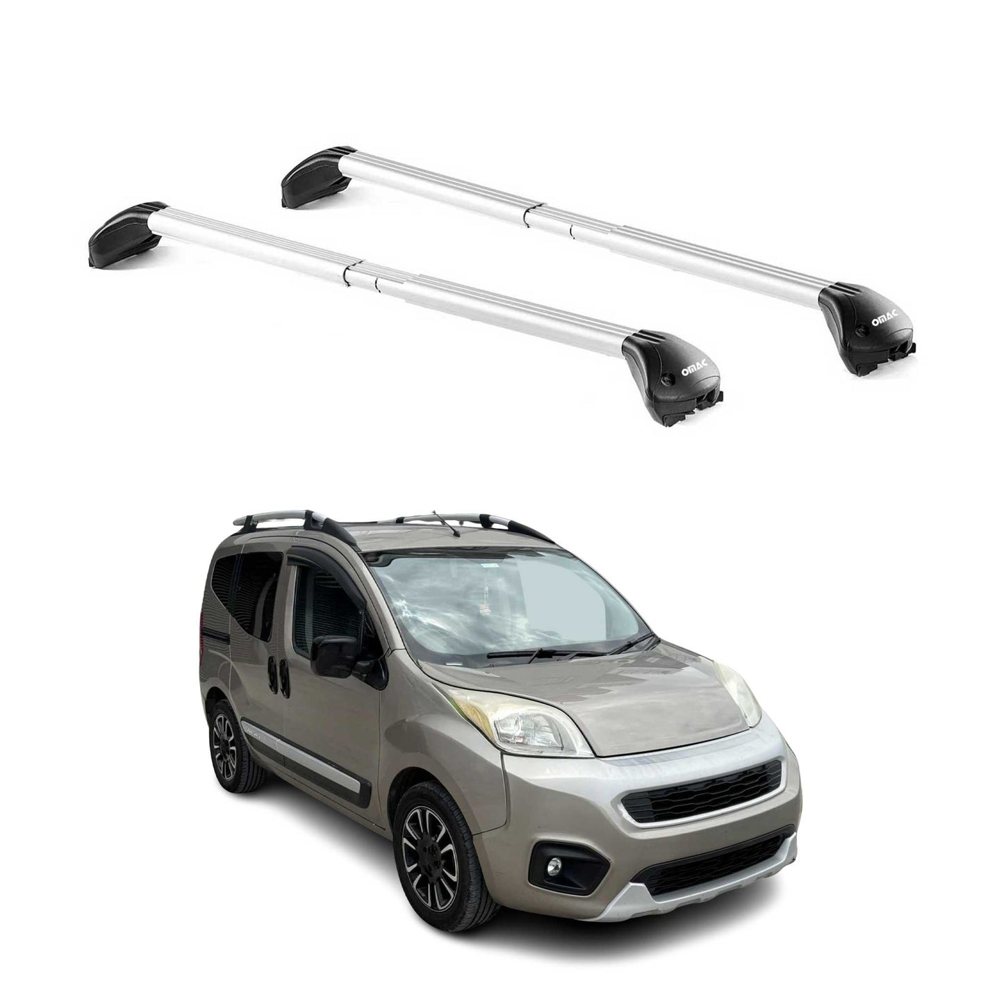 Dachträger Grundtäger für Fiat Qubo 2007-2024 5 tür 100kg Alu Silber 2 tlg ABE OMAC DE