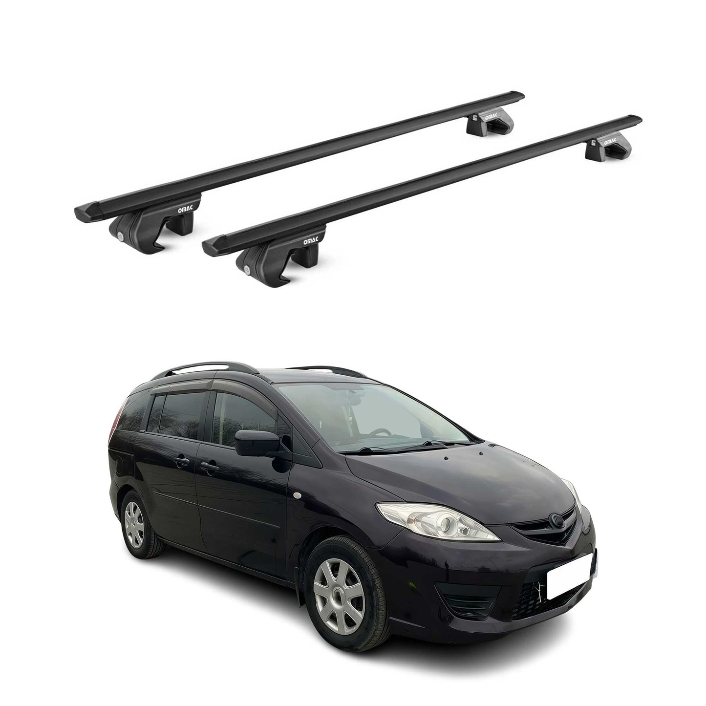Dachträger Grundtäger für Mazda 5 / Premacy 2005-2018 90kg Alu Schwarz 2 tlg ABE OMAC DE