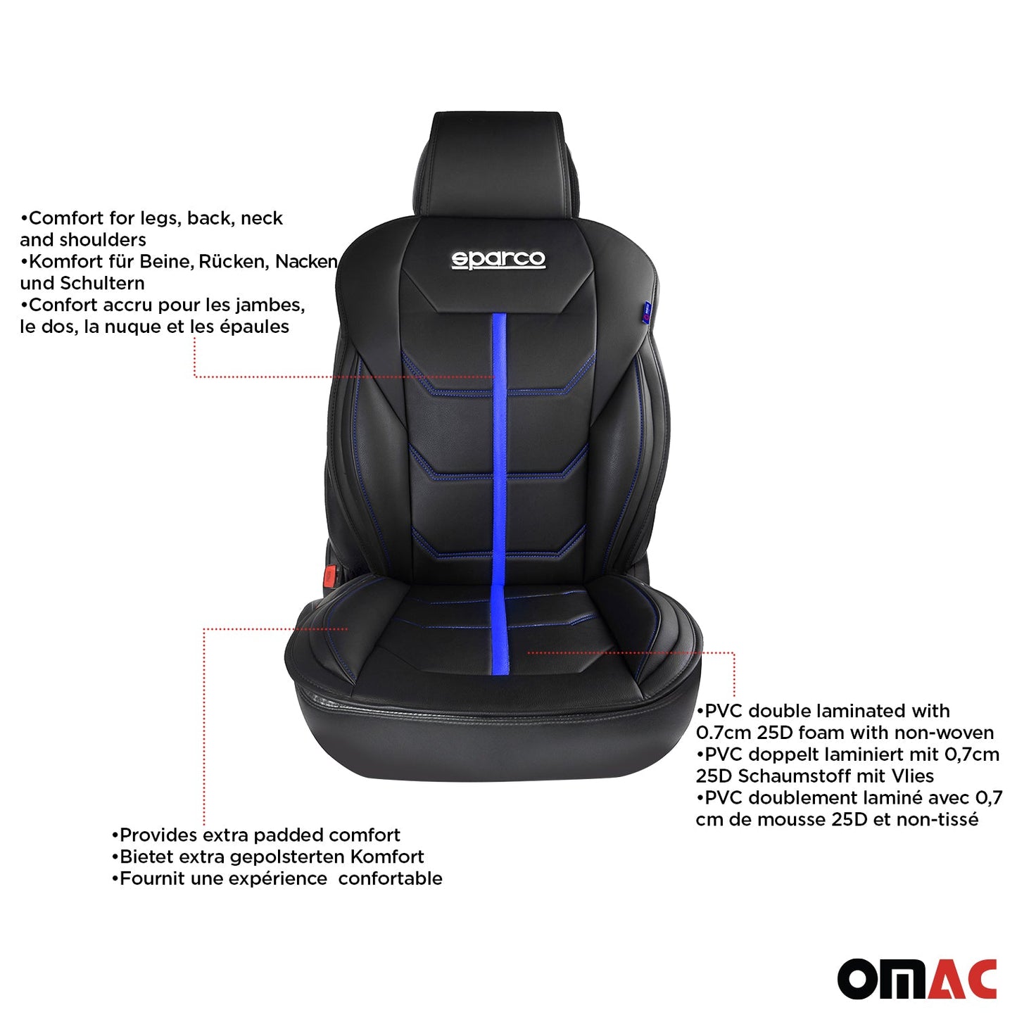 SPARCO Sitzkissen Sitzauflage Sitzschoner Universal Schwarz Blau Sitzschutz OMAC DE