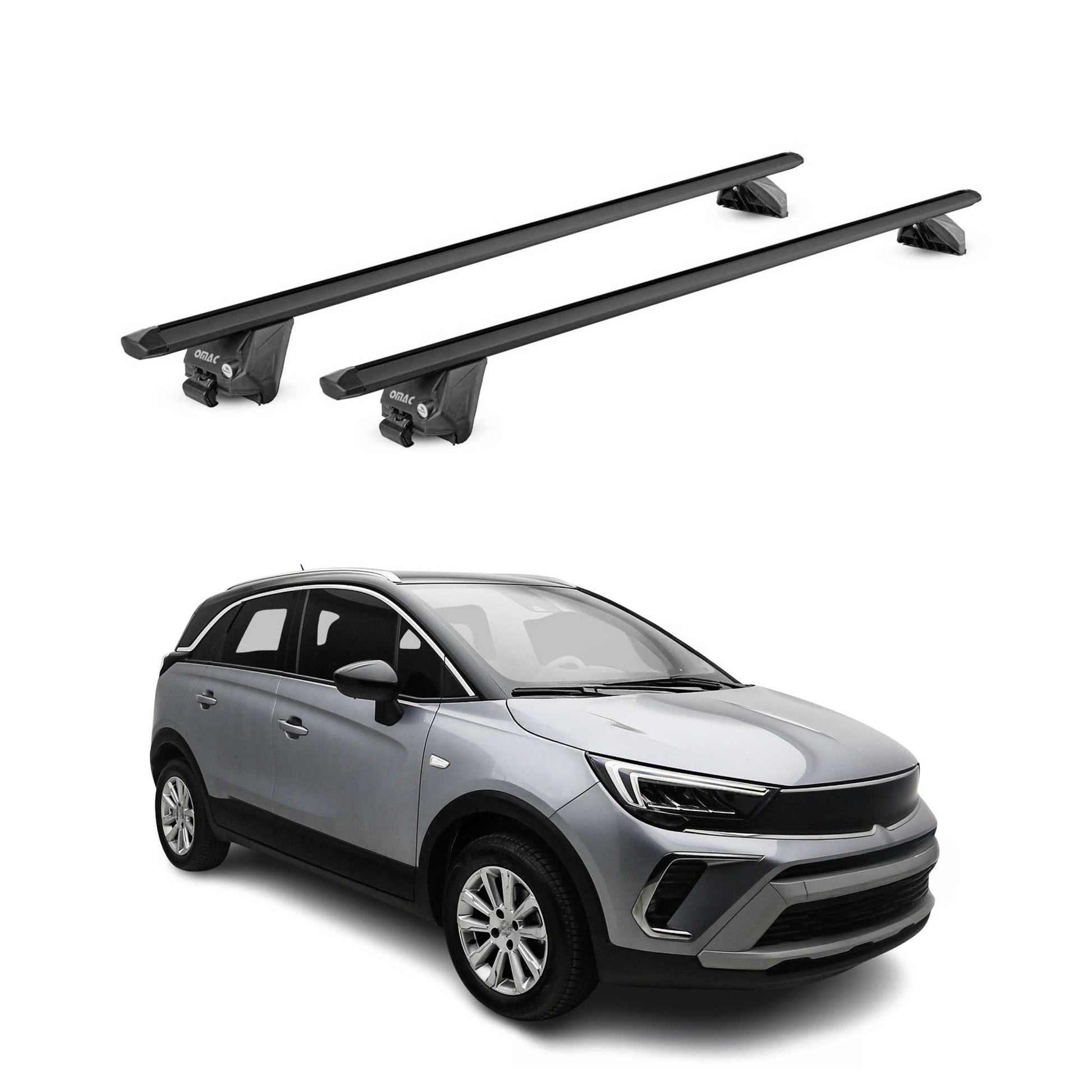 Dachträger für Opel Crossland Grandland X 2017-2025 100kg Alu Schwarz 2x ABE OMAC DE